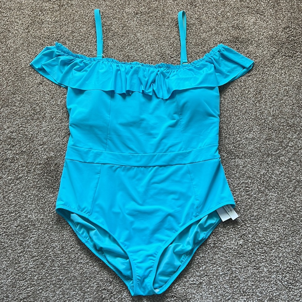 NWT Bleu Rod Beattie Off the shoulder teal PLUS sz One piece swimsuit